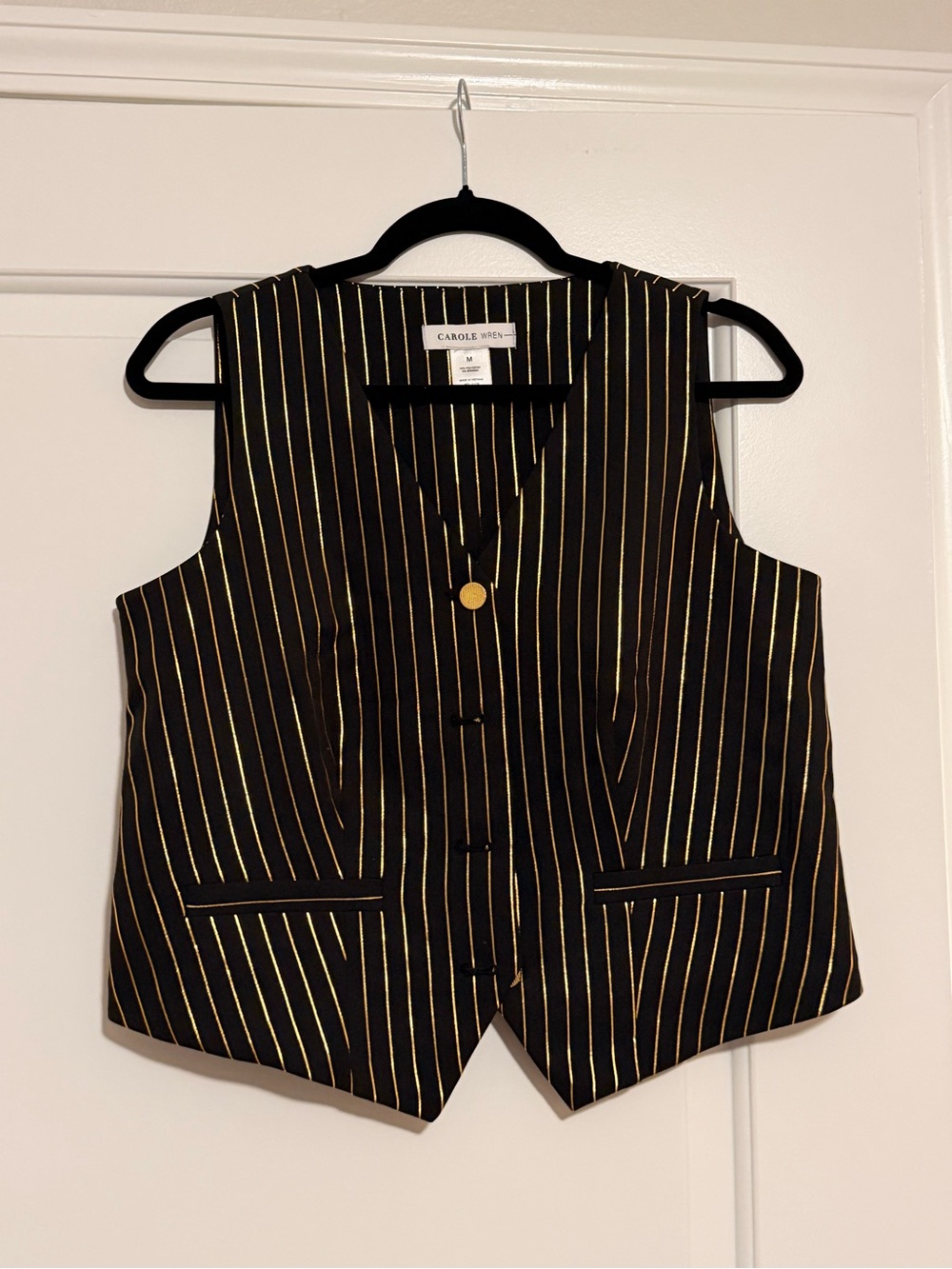 Carole Little Black & Gold Pinstripe Sleeveless Vest